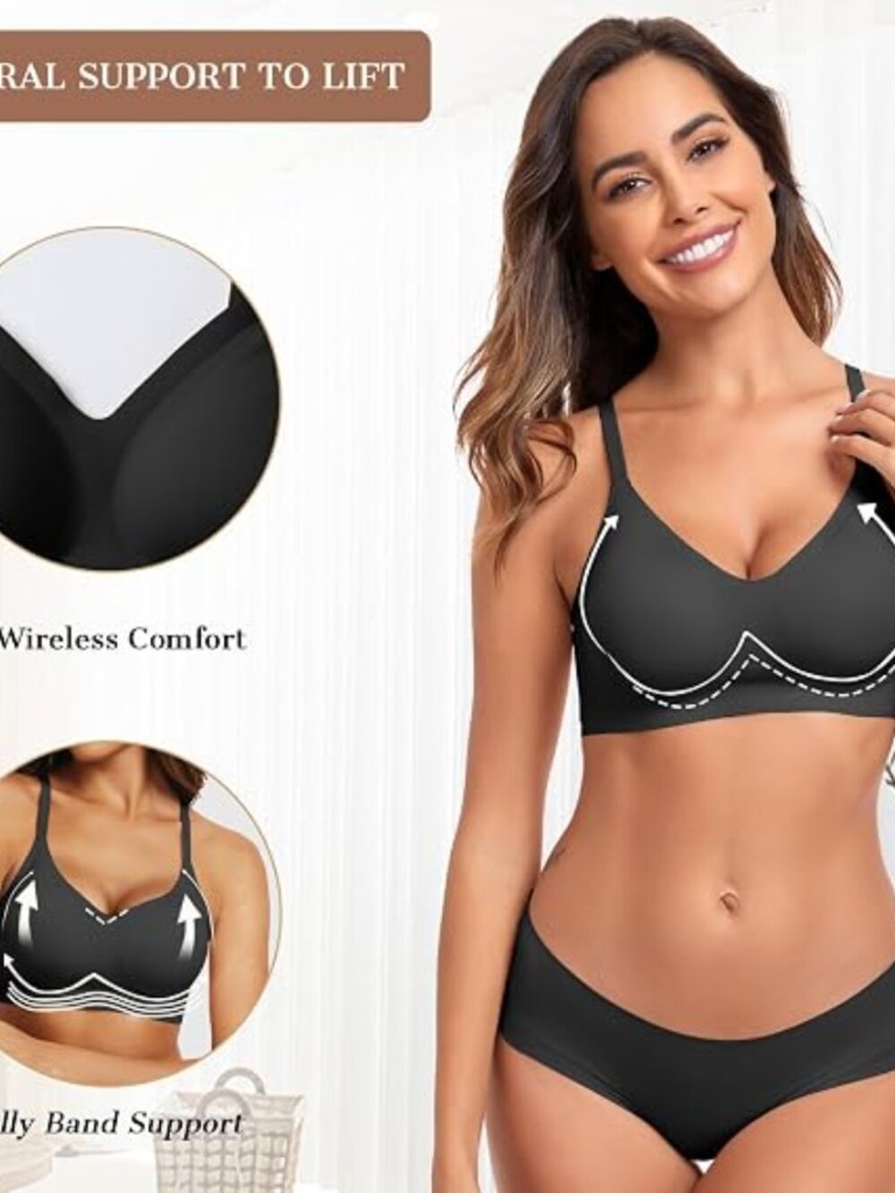 OEAK Womens Wireless Jelly Bra Black, (L) - Picture 2 of 4